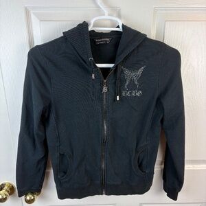 BCBGMaxazria Y2K Beaded Full Zip Butterfly Hoodie Black